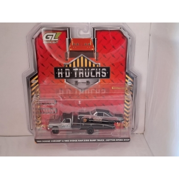 Greenlight 1:64 HD26 - Dodge Ram D350 Ramp Truck 1985 with Dodge Coronet 1965 UNPAINTED GREEN MACHINE